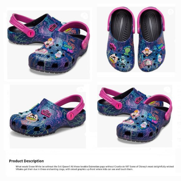 'CROCS' 'DISNEY VILLAINS'  LIMITED EDITION 'JIBBITZ' SLIP-ON CLASSIC CLOG SLIDES - Picture 14 of 16